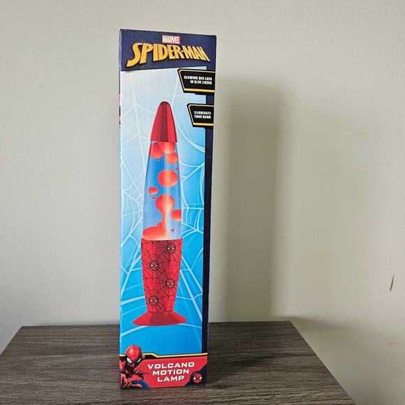 Marvel Spiderman 13" Red Lava Motion Volcano Lamp Red Wax in Blue Liquid NWT - Picture 1 of 4